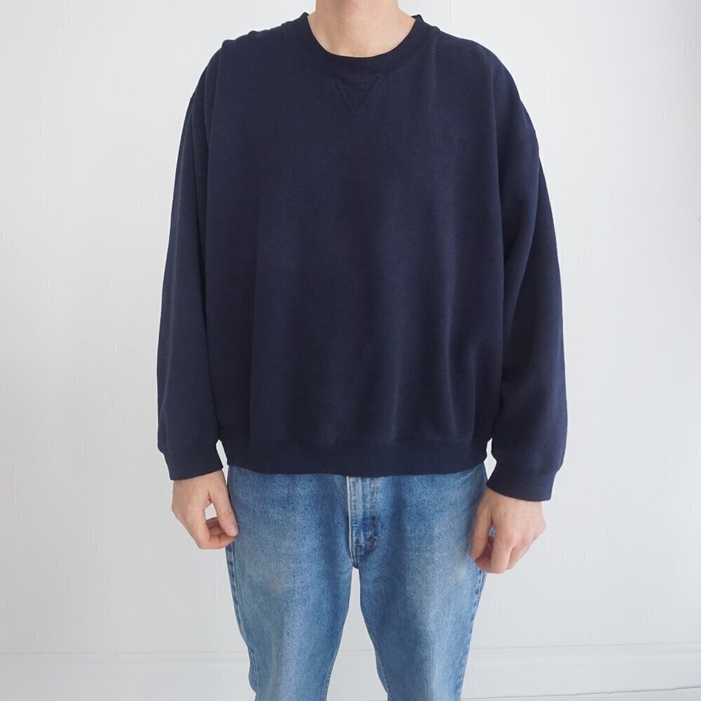 Vintage Cherokee Navy Cotton Blend Boxy Fit Crewneck Sweater XL